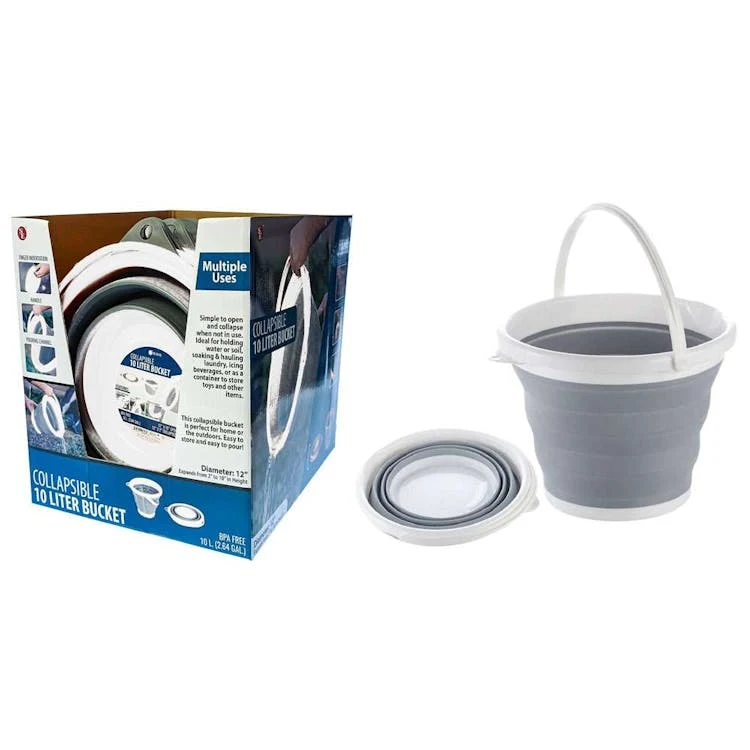 Collapsible Silicon Buckets - 10 Liters Gray/White 1