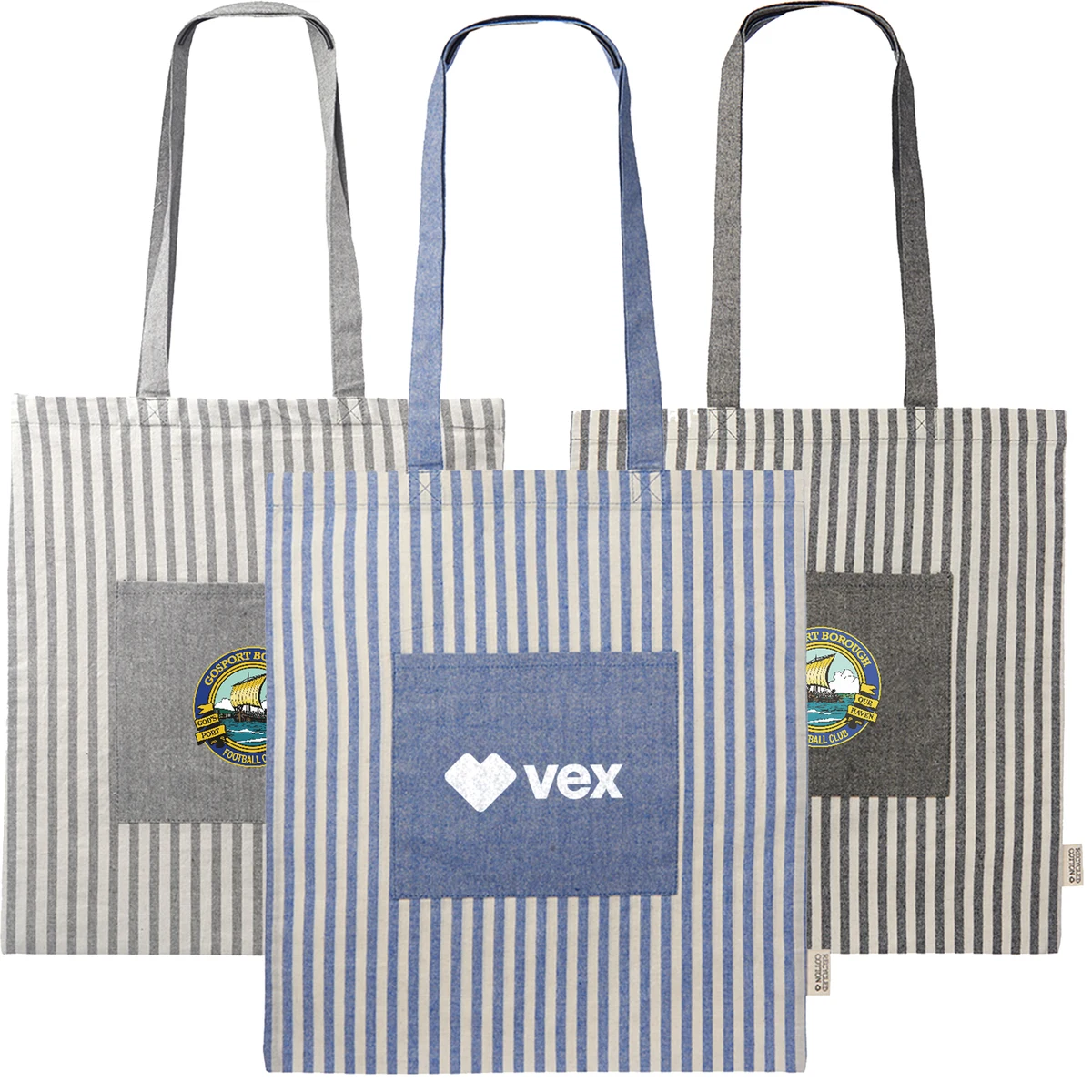 Eco-Friendly Striped Recycled Cotton Tote bags, custom tote bag with logo imprint 1