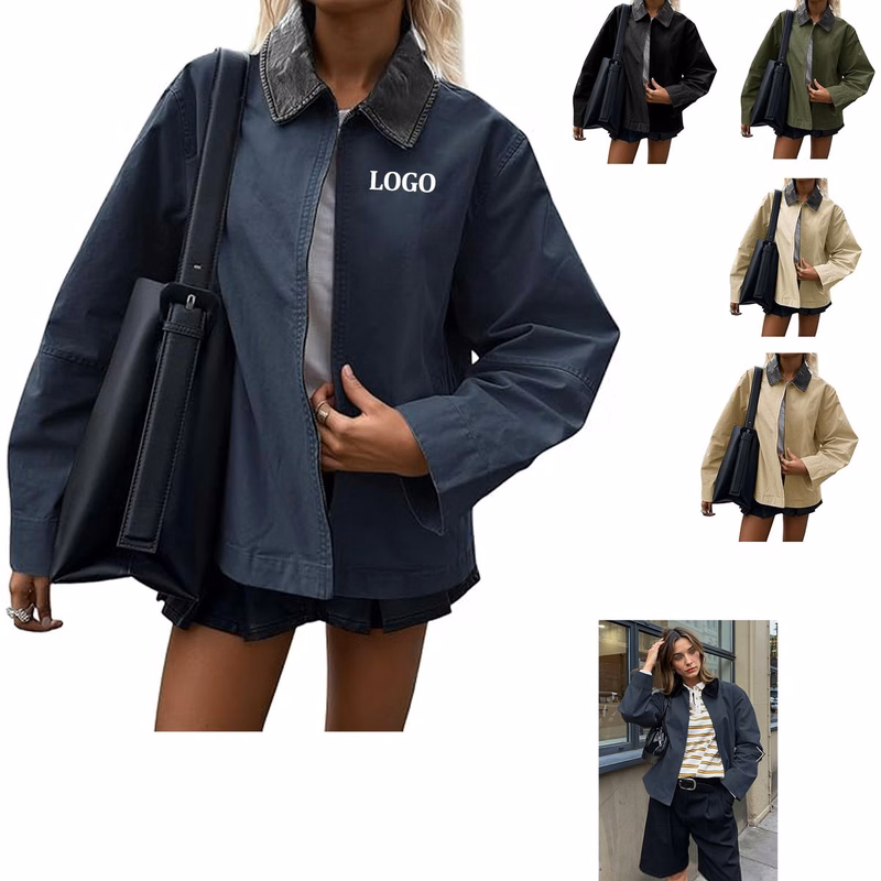 Women's Spring And Autumn UP Leather Lapel Casual Jacket