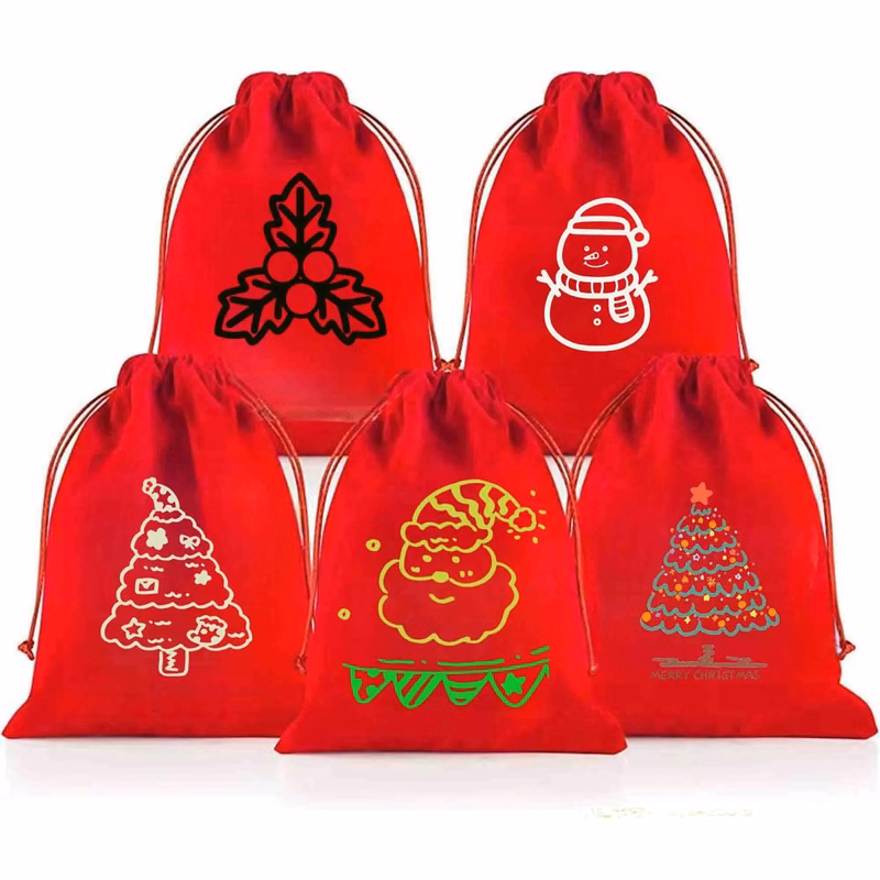 Christmas Drawstring Gift Bags with Tags tote