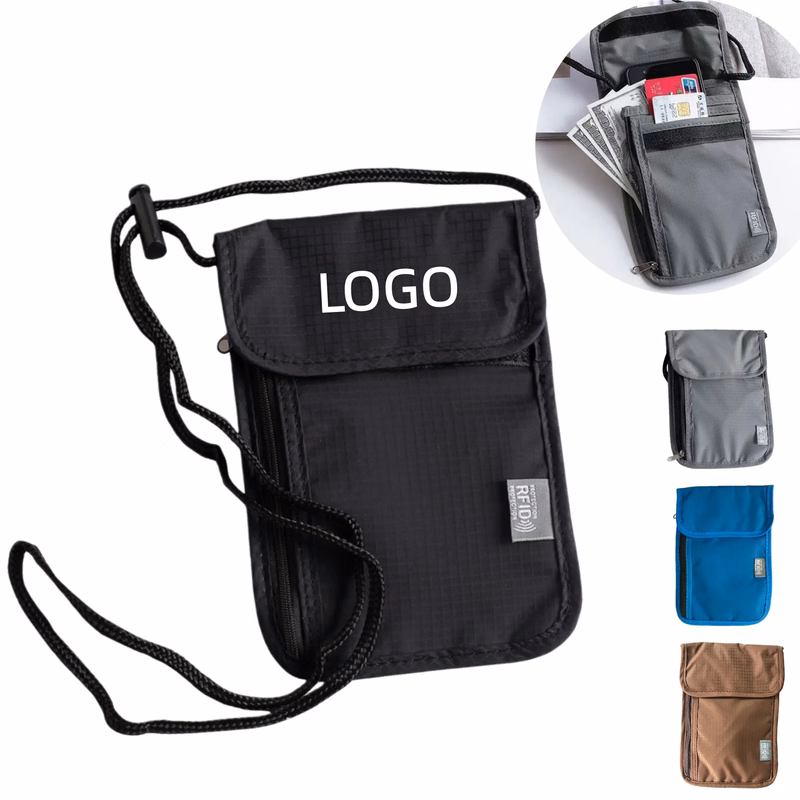 Travel RFID Blocking Pouch Neck Strap Passport Holder Wallet