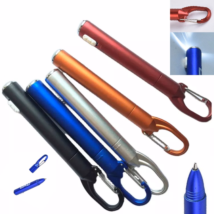 Carabiner Ballpoint Pen with LED Flashlight