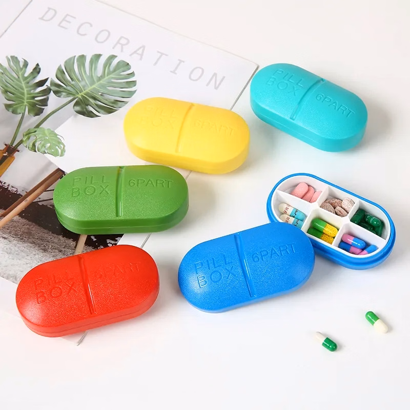Portable 6-grid pill box