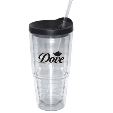24 oz Double Wall Plastic Cup with Straw 1