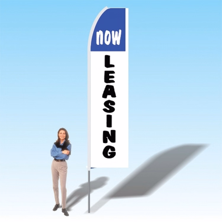 15FT Now Leasing Blue White Advertising Banner Flag
