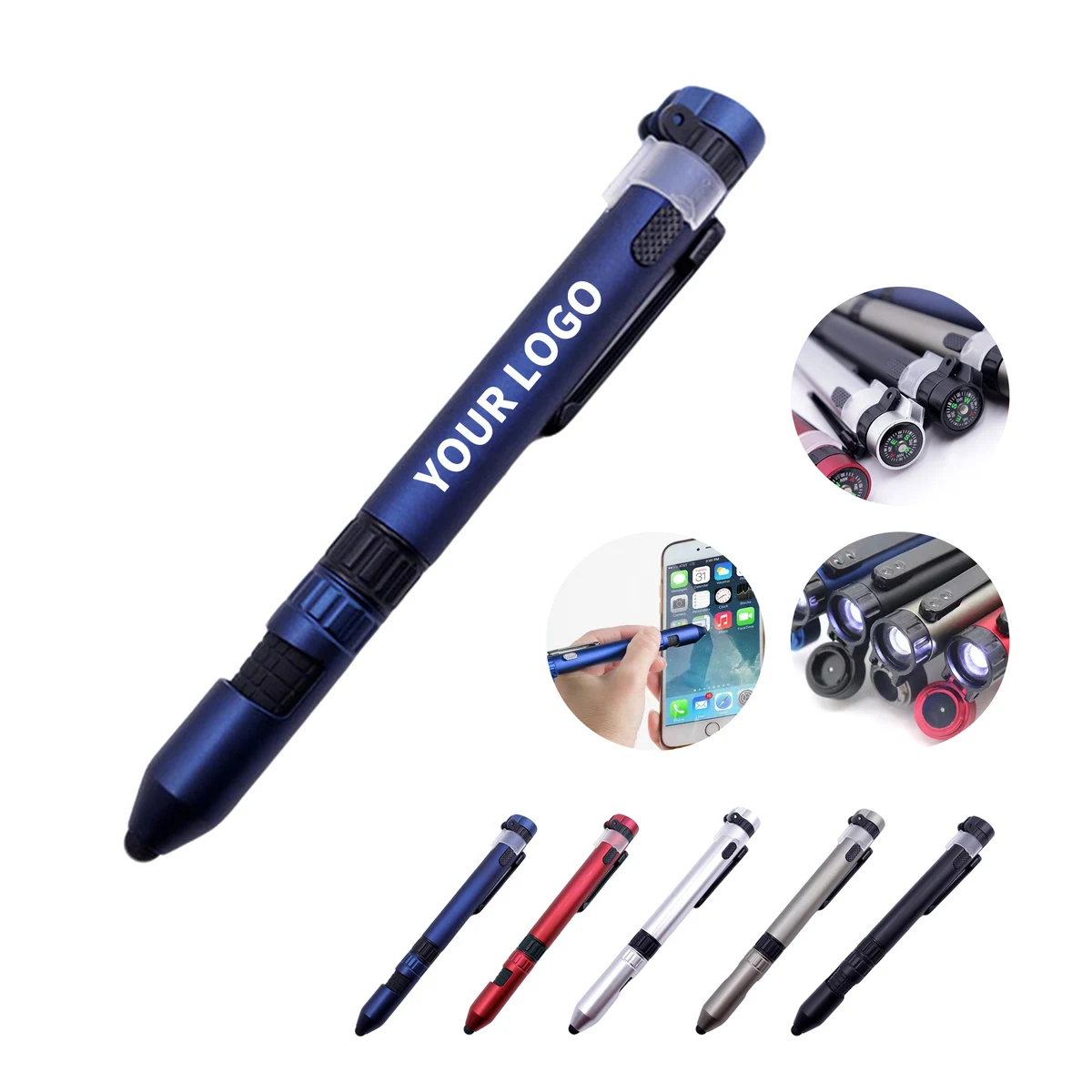 Six In One Tool Pen With Compass Screwdriver Stylus 6" Length X 0.6" Width 1