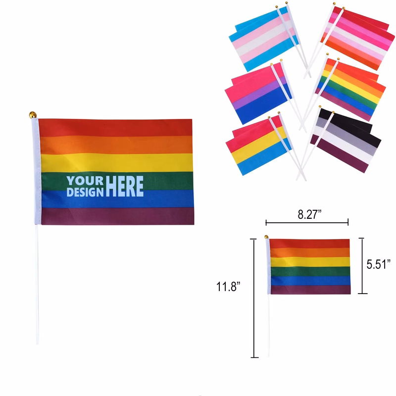 5X8 Inch Full Color Small Hand Held Stick Flag MOQ100