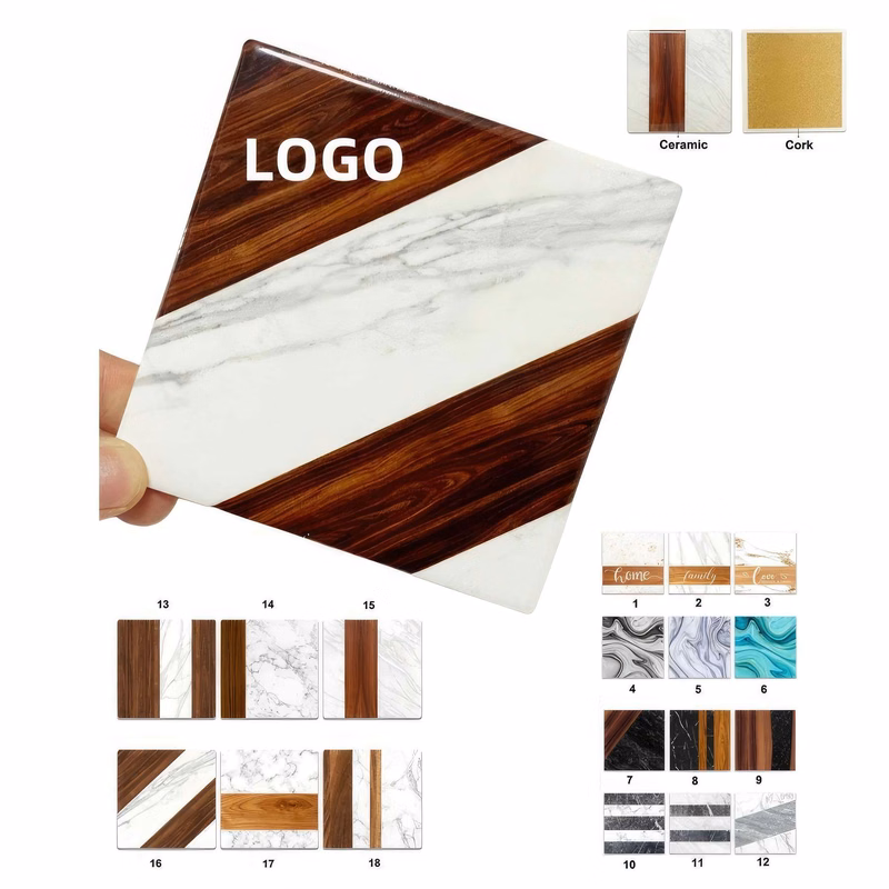 Custom 4 inch Ceramic Imitation wood marbled coasters