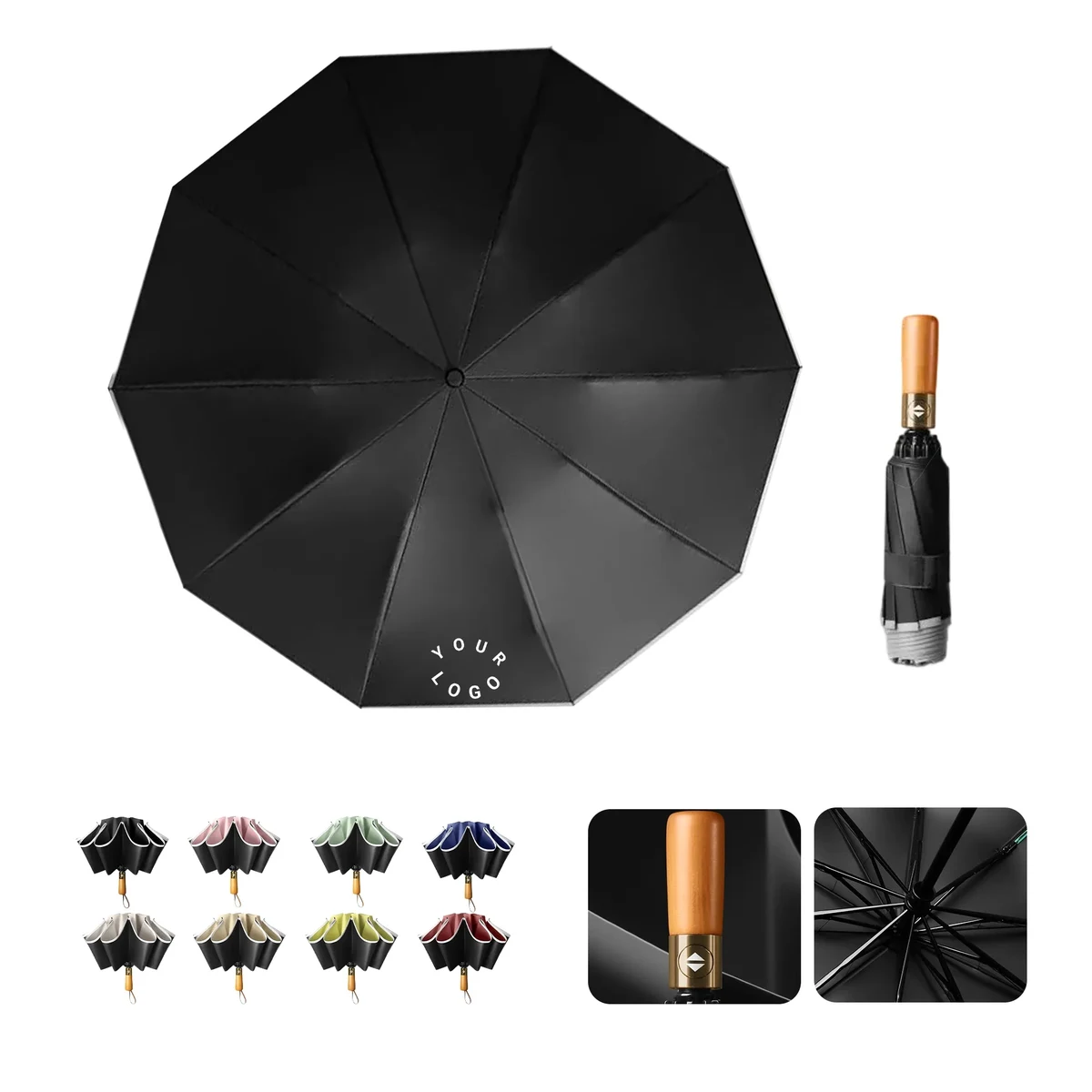 Wooden Handle Umbrella with Reversible Folding Design 1
