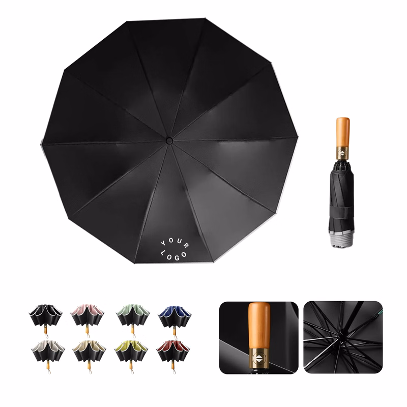 Wooden Handle Umbrella with Reversible Folding Design