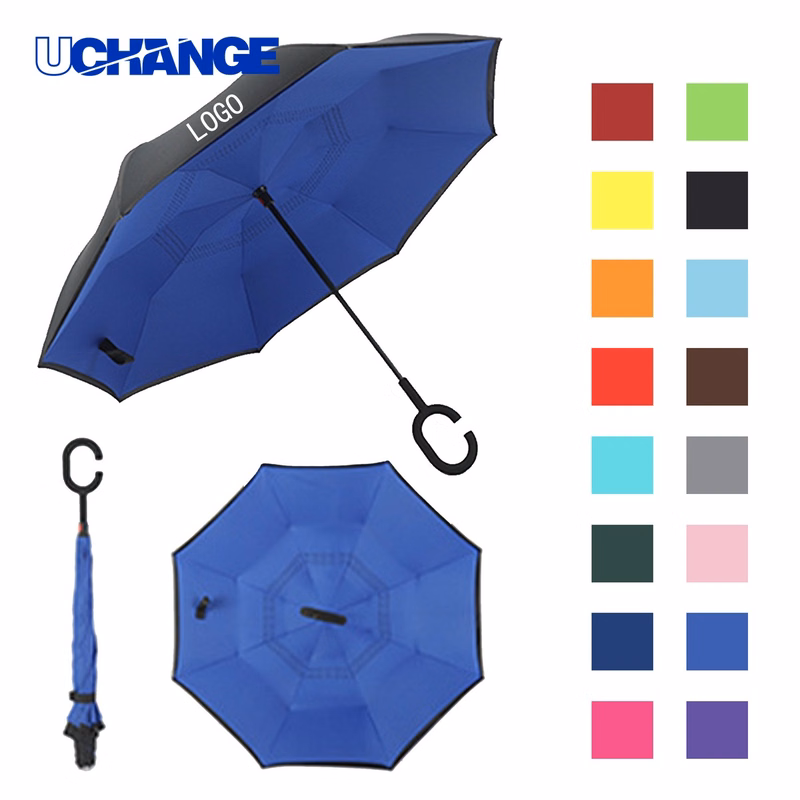 C Shaped Standing Car Long Handle Reverse Umbrella