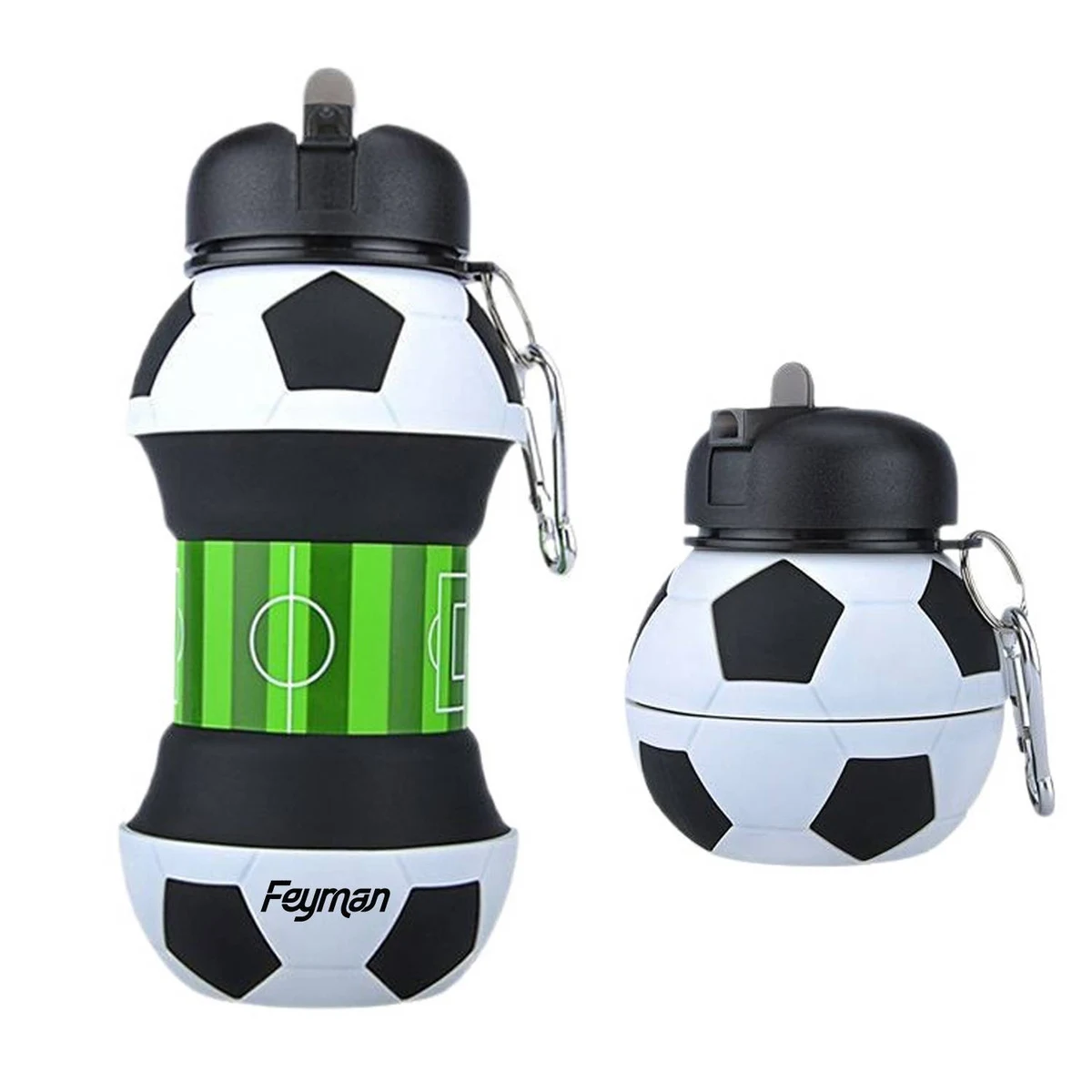 20oz Collapsible Silicone Soccer Water Bottle w/ Carabiner 1