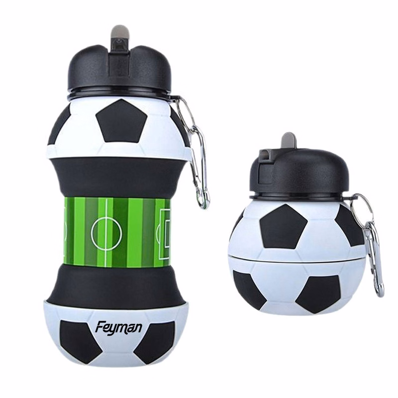 20oz Collapsible Silicone Soccer Water Bottle w/ Carabiner
