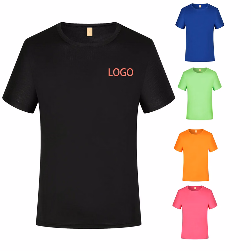 Polyester Small Plaid Round Neck Quick-Drying T-shirt