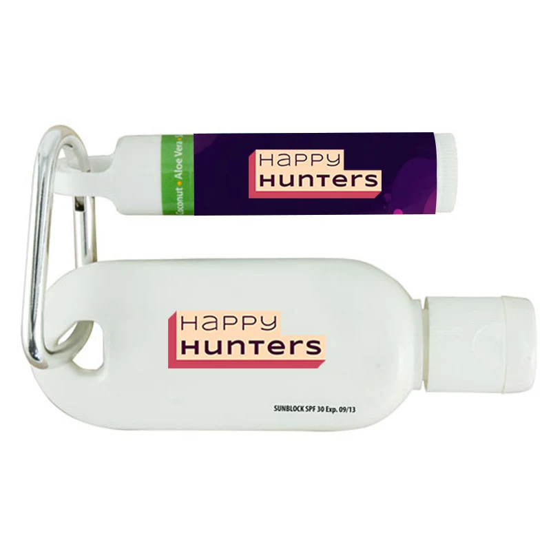 SPF 30 Sunscreen 2 oz Tottle With Carabiner + Clip Balm 1