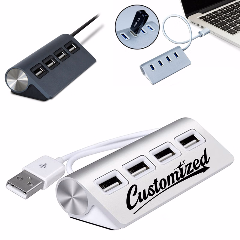 Aluminum 4-Port USB Hub with Angled Design and Custom Logo