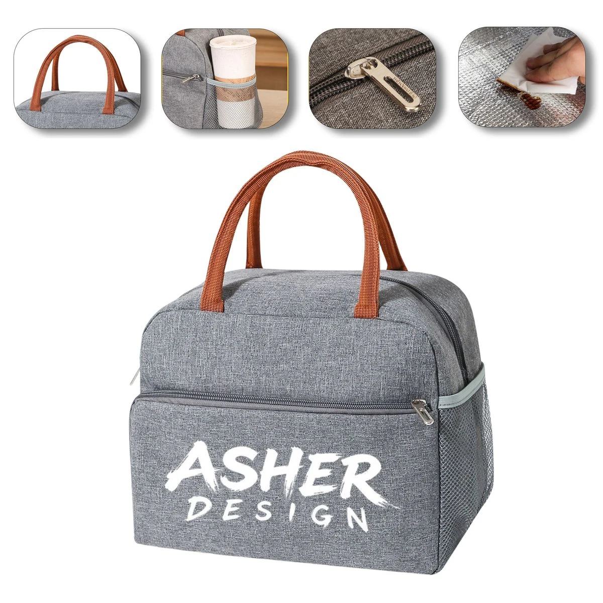 Insulated Oxford Lunch Bag, Side Mesh Pocket 1