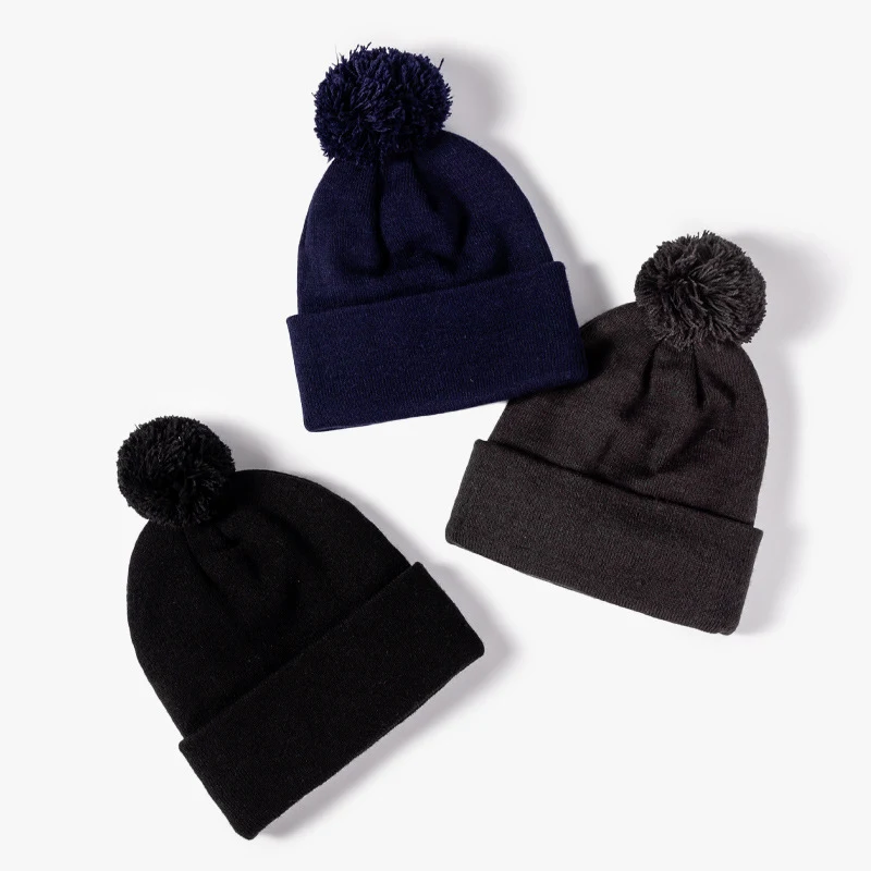 Solid Knit Pom Beanie with Cuff 1