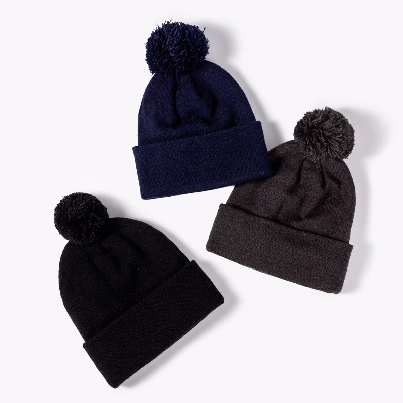 Solid Knit Pom Beanie with Cuff