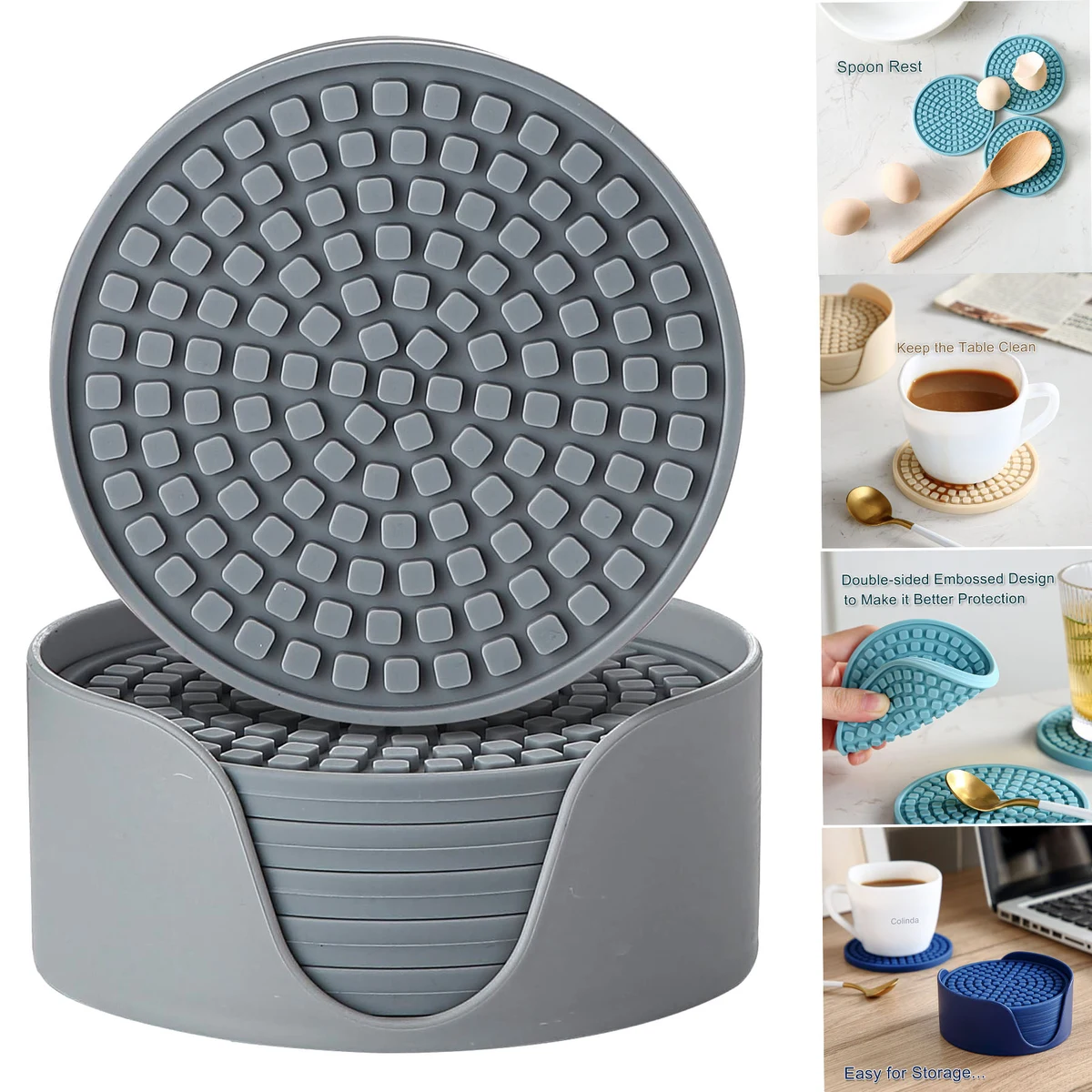 Silicone Drink Coasters with Holder 1