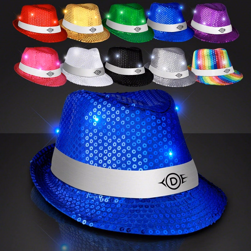 Shiny Single Colored Fedora Hats with White Bands