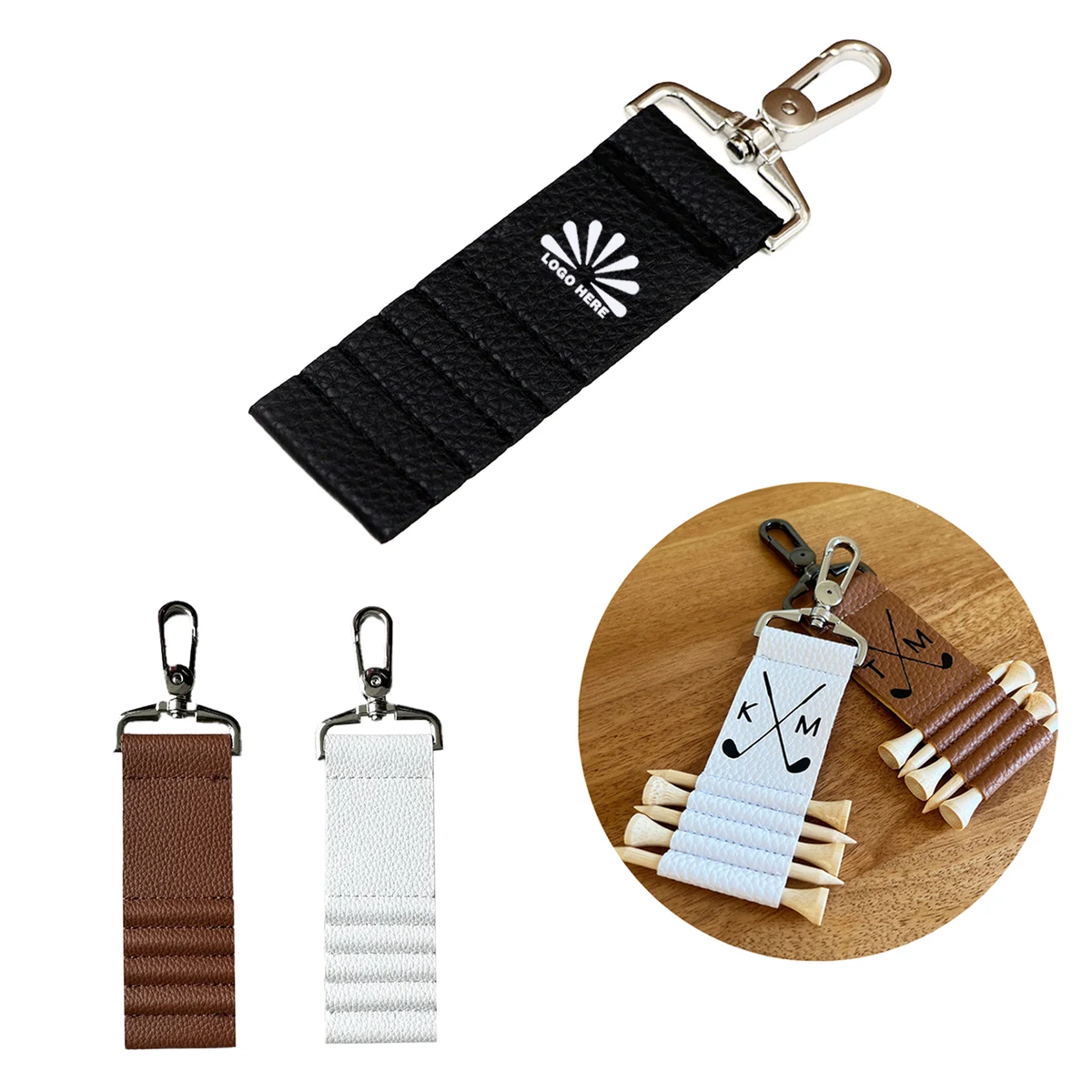 Golf Tee Holder Leather Case with Metal Hook 1