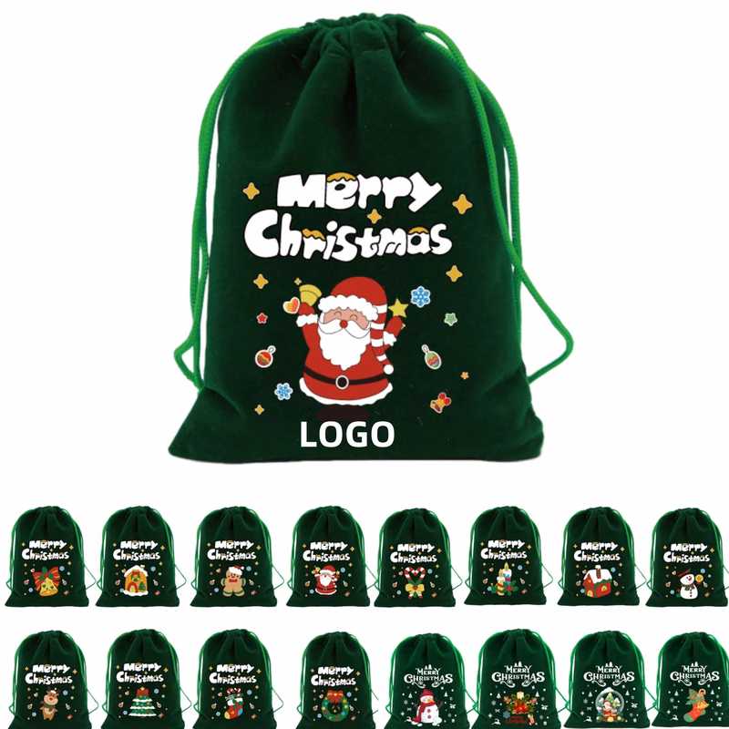Christmas Treat Bag Velvet Drawstring Gift Favor Pouch