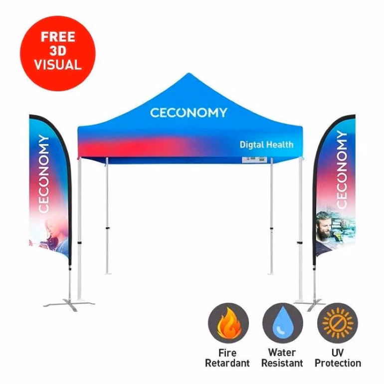 Trade Show Booth PACKAGE-2 10' Canopy Tent + 9' Double sided Feather Flag Kit
