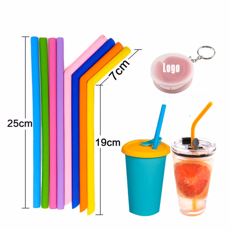 Silicone Straw With Plastic Keychain Case