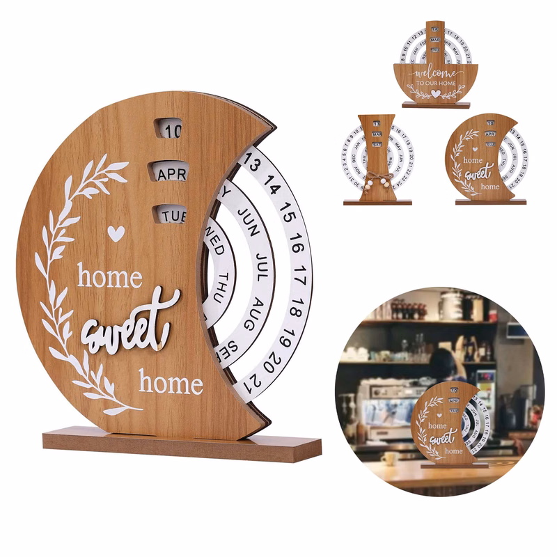 Wooden Disc Perpetual Desk Calendar