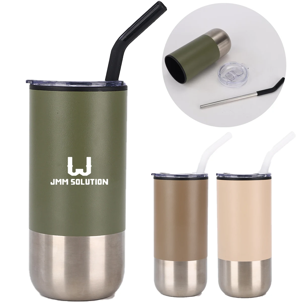 16 Oz Steel Plastic Vacuum Straw Tumbler 1