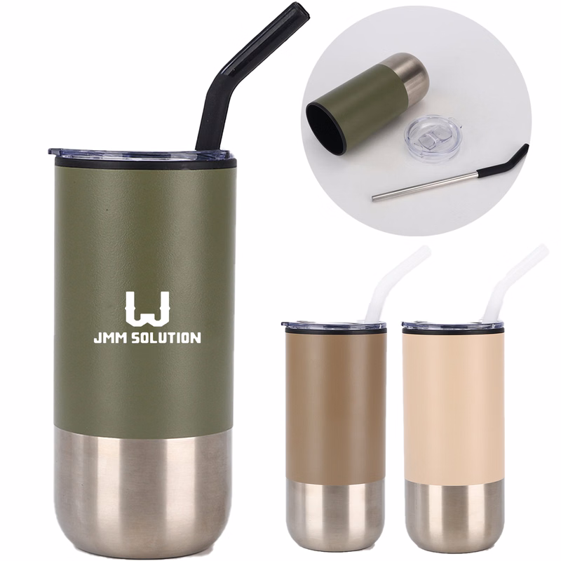 16 Oz Steel Plastic Vacuum Straw Tumbler