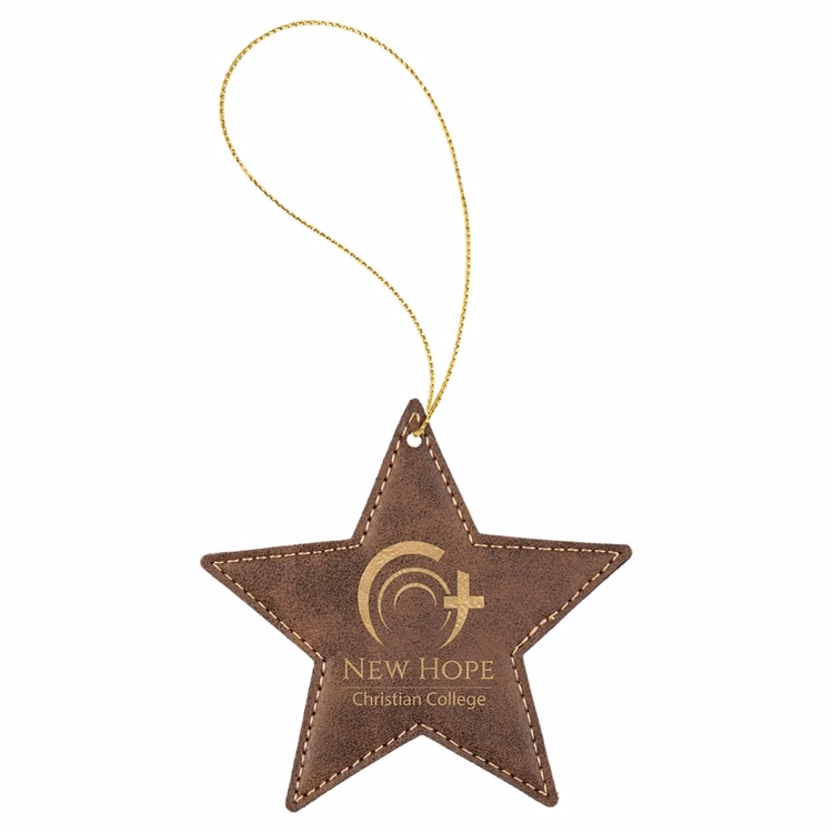Rustic/Gold Leatherette Star Ornament with Gold String