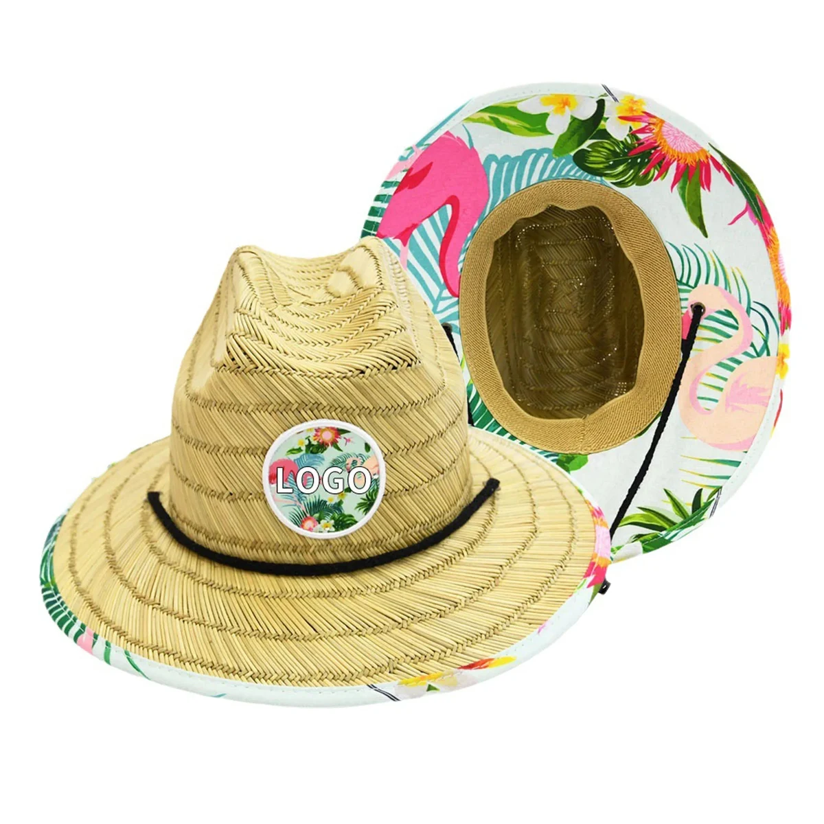 Men's Straw Hat w/Full Color Patch Underbrim Imprint 1
