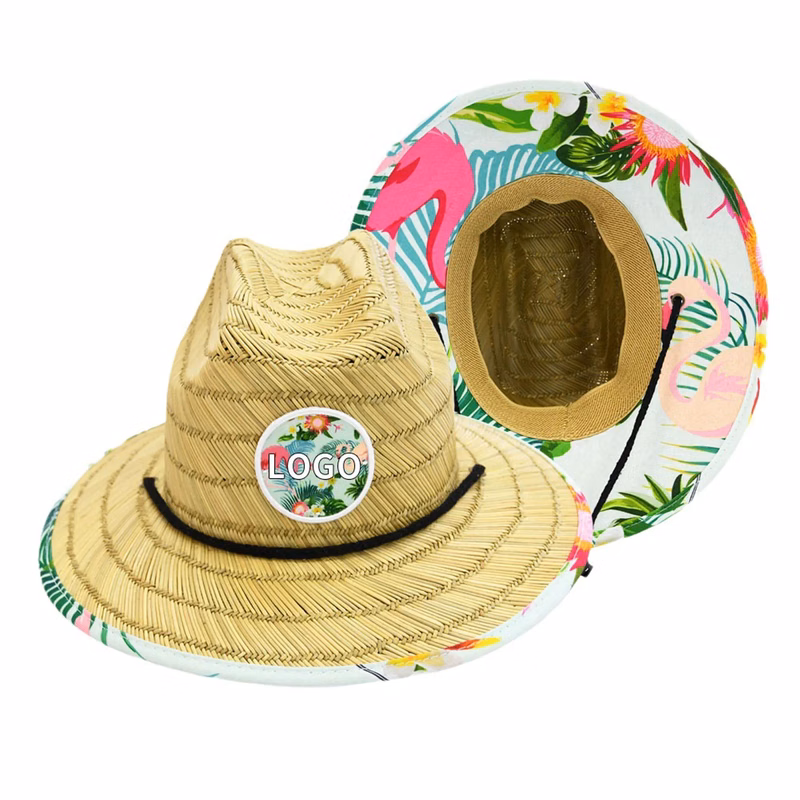 Men's Straw Hat w/Full Color Patch Underbrim Imprint