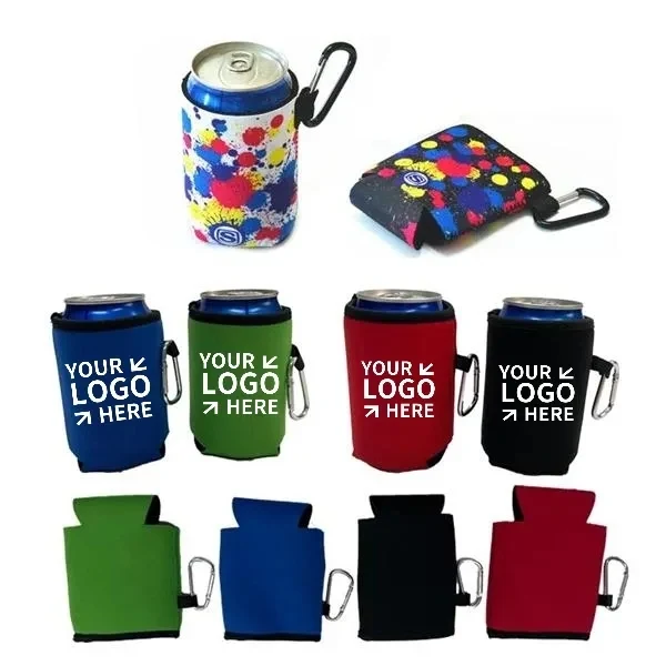 Collapsible Can Cooler with Carabiner, custom koozie with logo imprint 1
