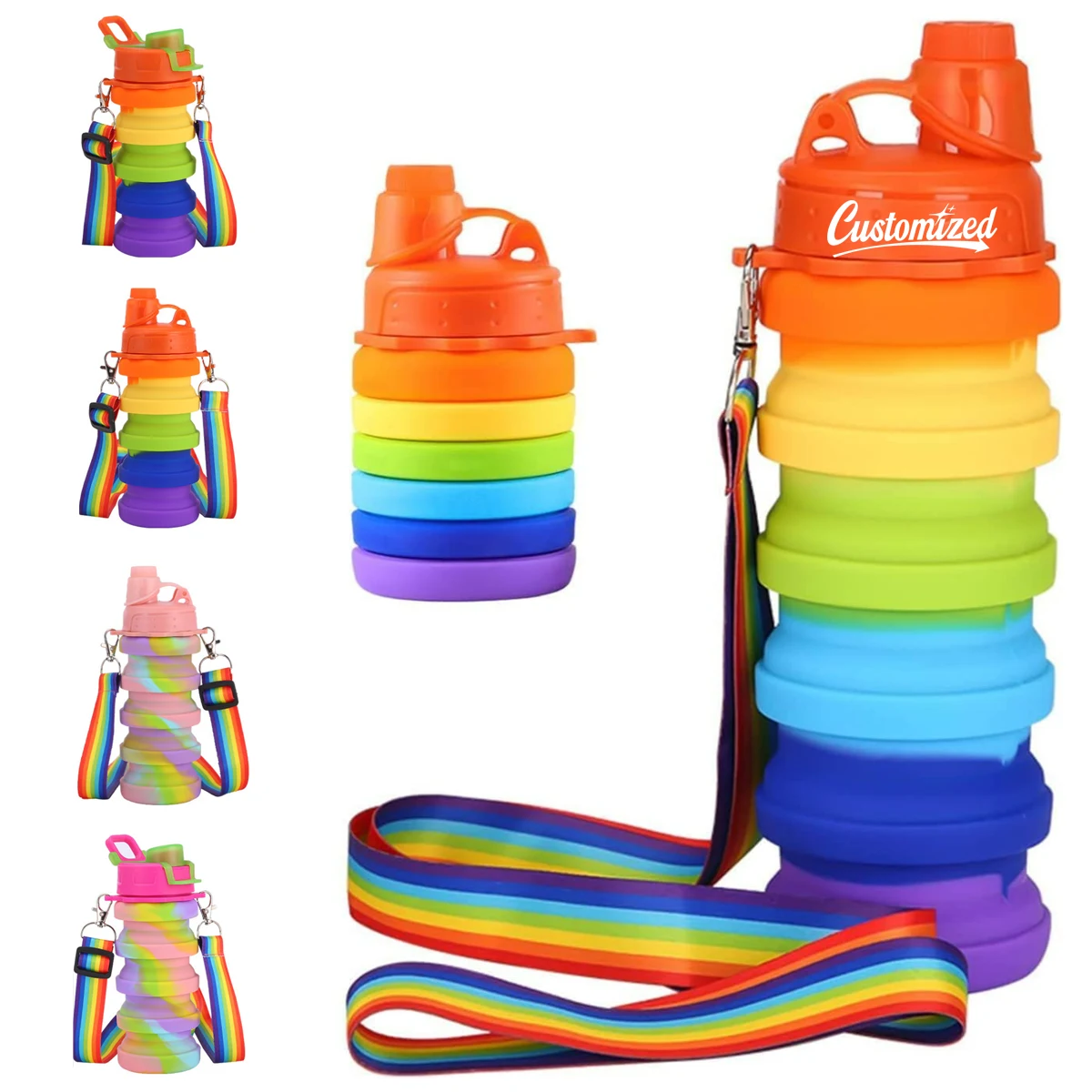 12oz Collapsible Silicone Bottle with Rainbow Strap 1
