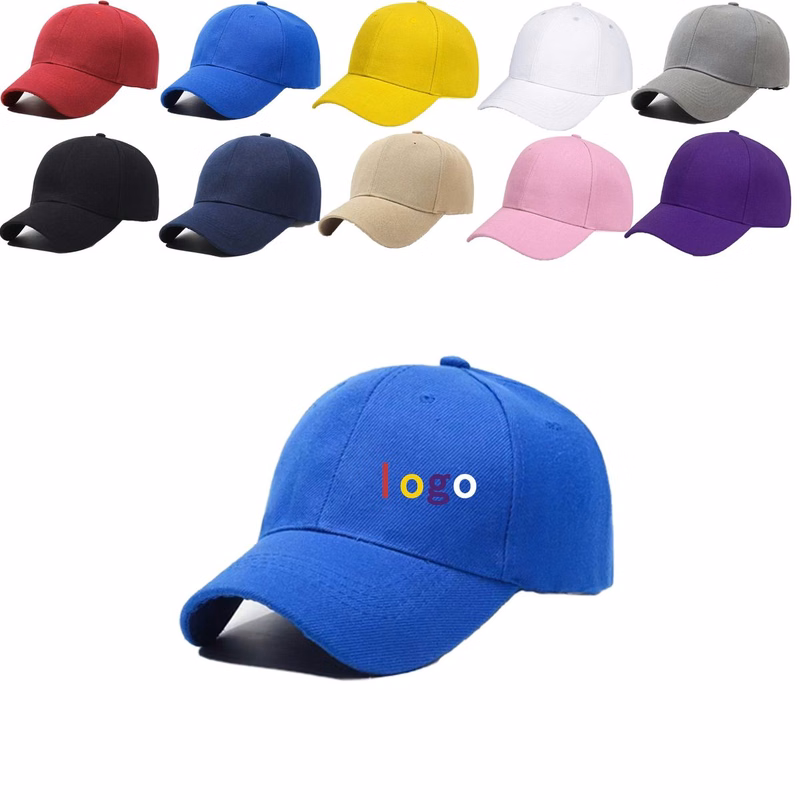 6 Panel Solid Polyester Baseball Cap With Adjustable Strap