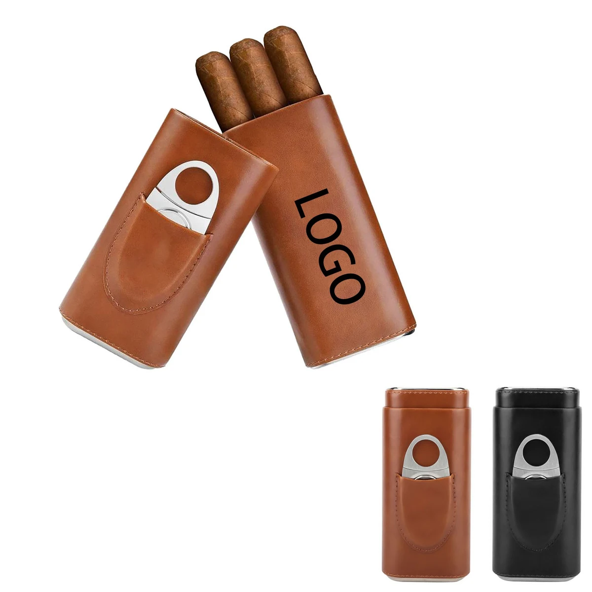 3- Finger Leather Cigar Case With Cutter 1