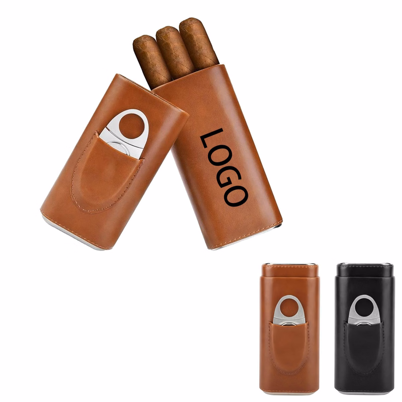3- Finger Leather Cigar Case With Cutter