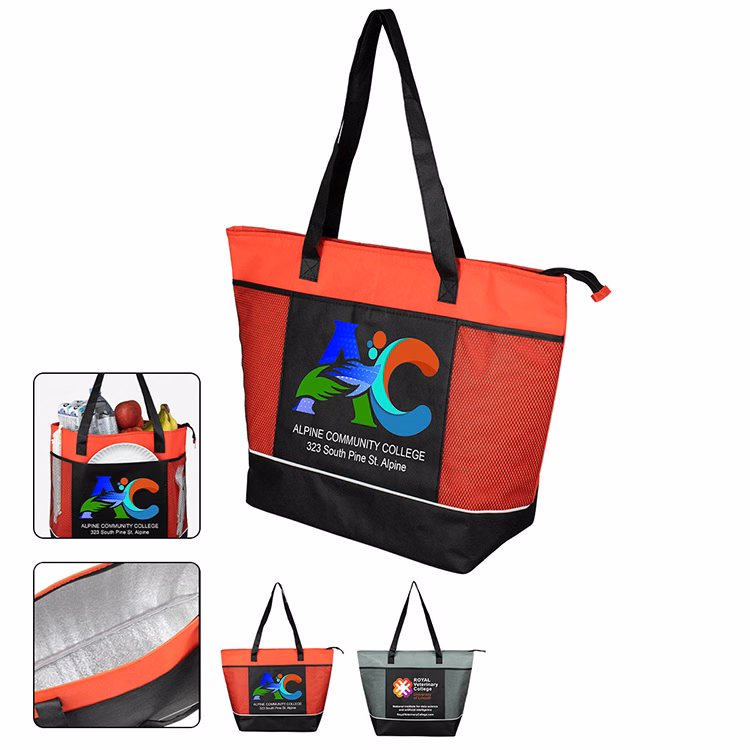 22"W x 16"H x 7 ½"Gusset - "FROST LINE" Super-Sized Insulated Zipper Cooler Tote