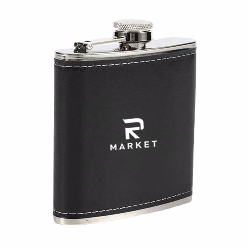 Stainless Steel Soft Touch Leather Wrap Flask Gift