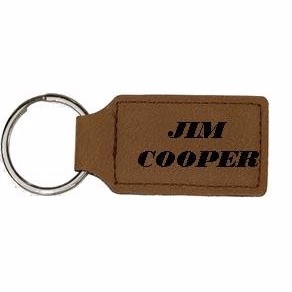 Dark Brown Rectangle Faux Leather Keychain