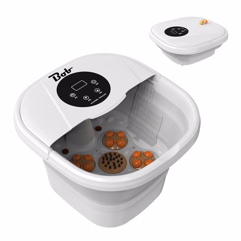 Foldable constant temperature massaging foot bath basin.