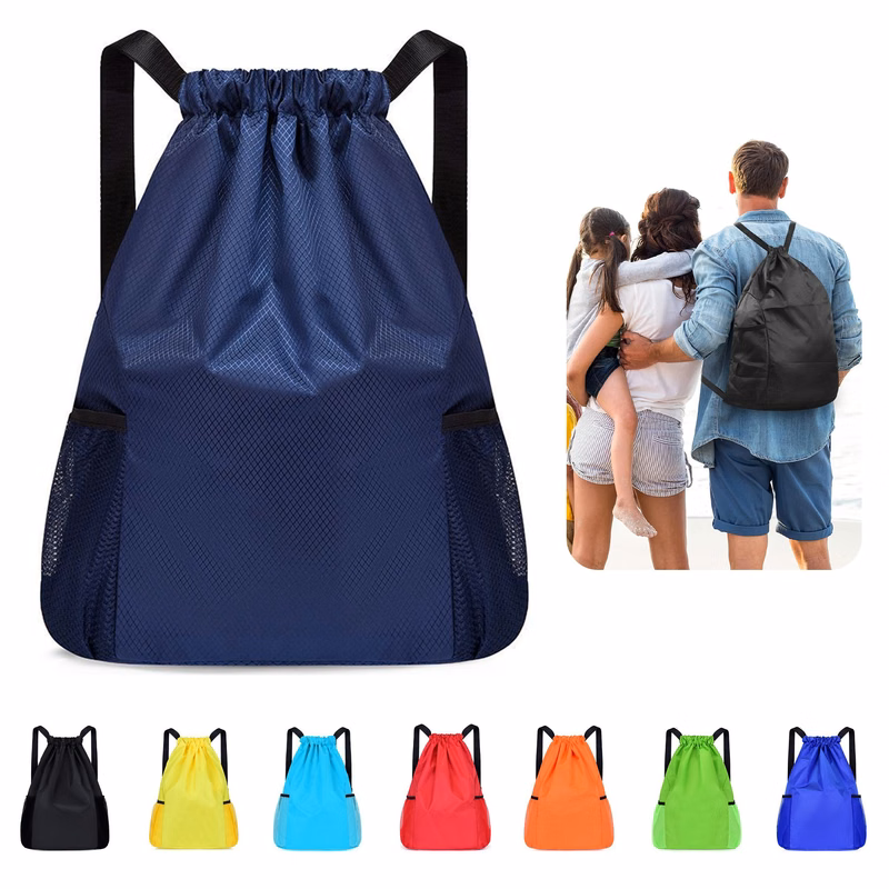 Drawstring Backpack with Two Side Pockets