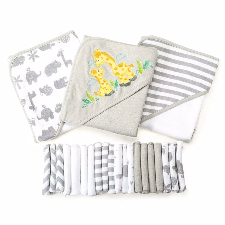 Baby Hooded Towels & Washcloths Sets - Gray Giraffe 23-Piece Gift Set