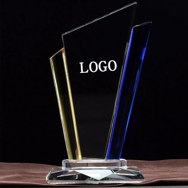 Blue and Yellow Crystal Trophy