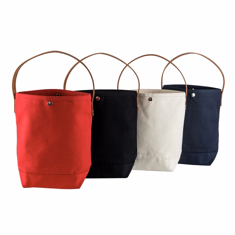 18 Oz. Super Heavy Canvas Bucket Tote w/Leather Handle
