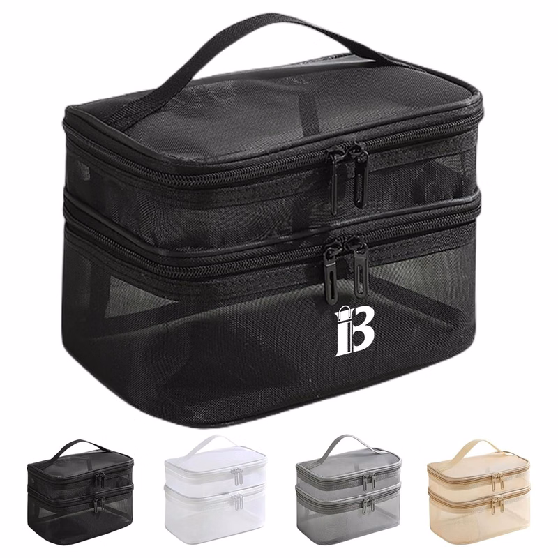 Large Capacity Portable Double Layer Mesh Cosmetics Bag
