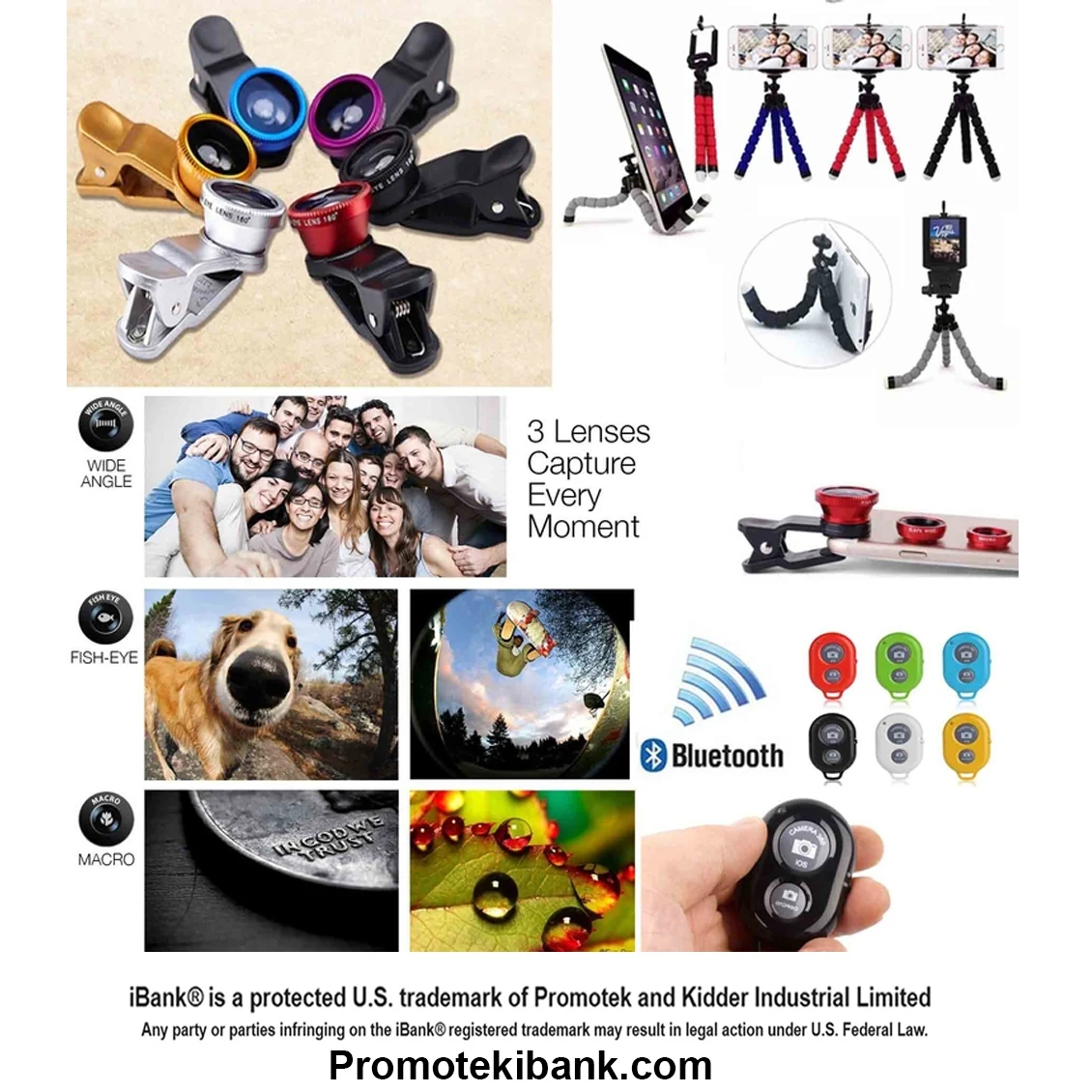 iBank ® Selfie Tripod + Bluetooth Shutter + Fisheyes 1